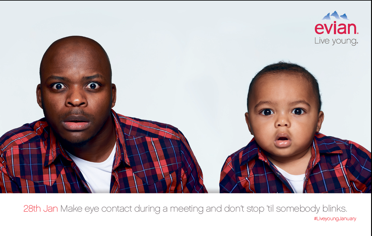 Evian is encouraging commuters and business people to 'live young'.