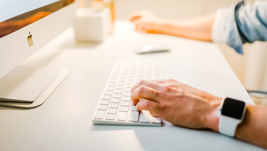 typing on computer