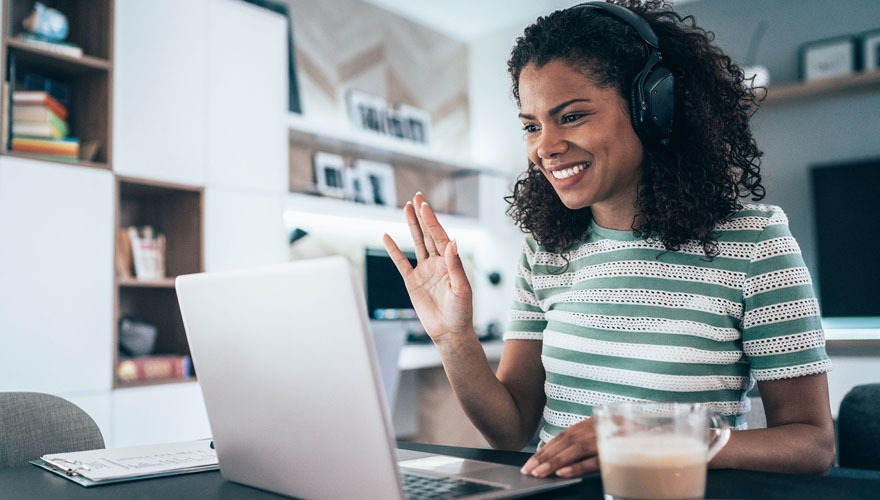 woman engaging work colleagues from home