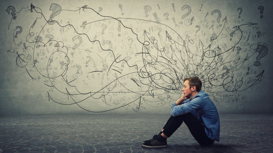 Ideas exploding out of a man's head
