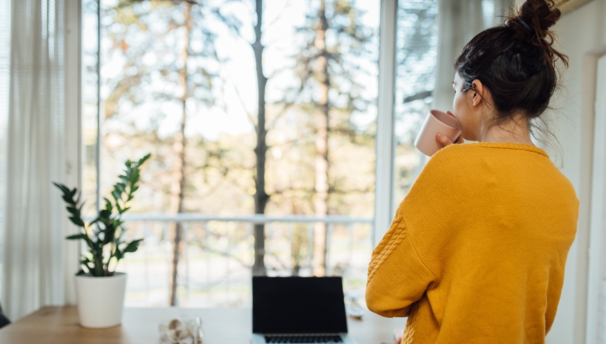 woman taking break from working from home