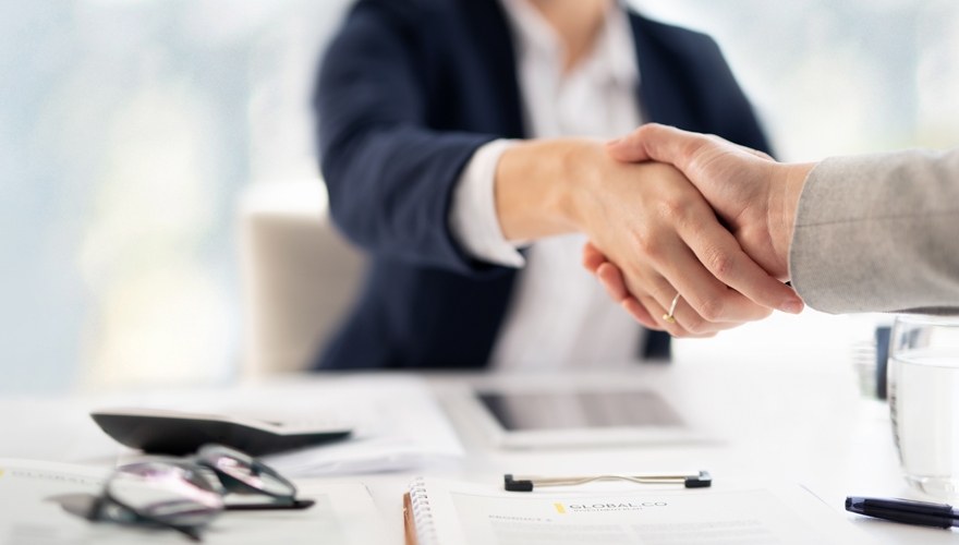 shaking hands with sales