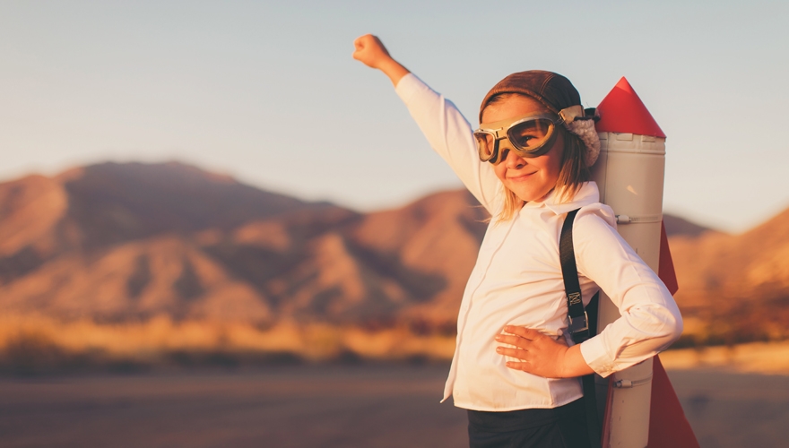 young woman with rocket pack