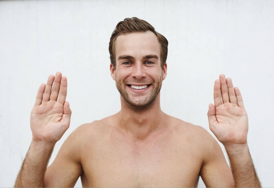 B2B Marketing branding - man with hands up