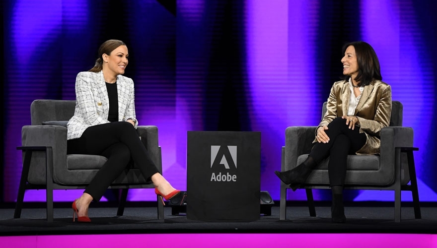 Marketo CMO Sarah Kennedy (left) with Adobe CMO Ann Lewnes on stage at the Adobe Summit in Las Vegas