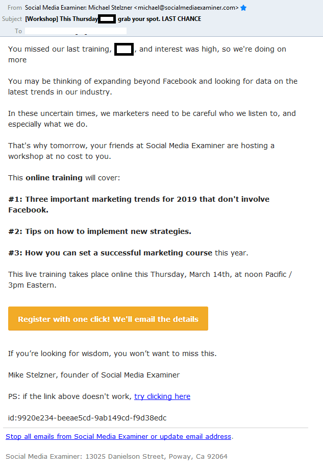 Social Media Examiner email